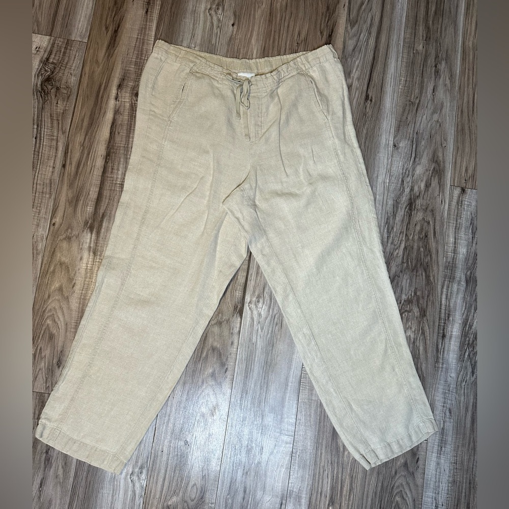 J. Jill Love‎ Linen 100% Linen Wide Leg Drawstring Waist Size Large Cream